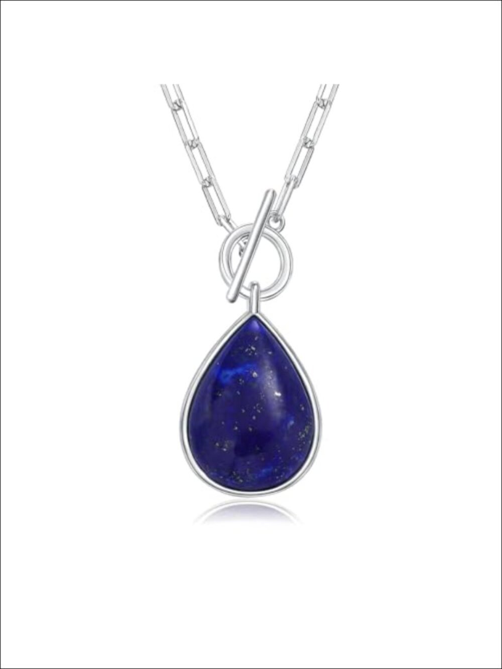 Sterling Silver Lapis Lazuli Pendant Necklace Pear Cut 18 Inch